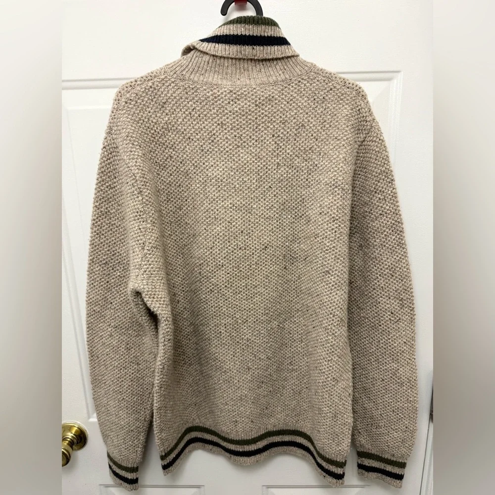 Men’s J.Crew Merino Wool Beige Turtleneck Sweater M Heavy Knit Fisherman Winter - Picture 5 of 7